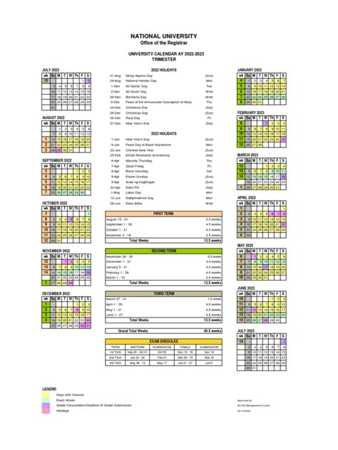 NU University Annual Calendar AY2022.